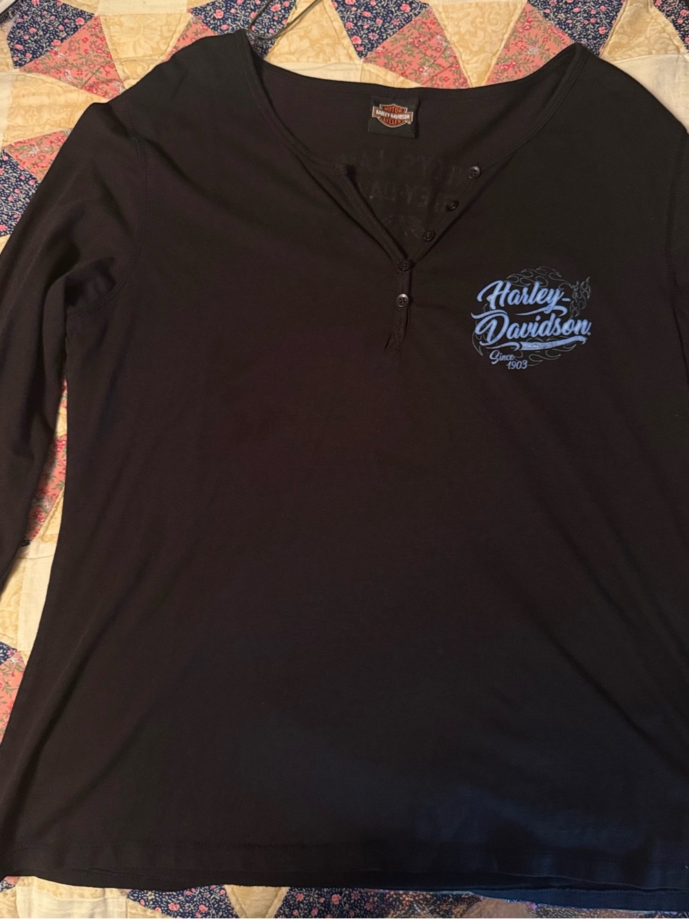 Harley-Davidson Black Long Sleeve Tee with Light Blue Logo